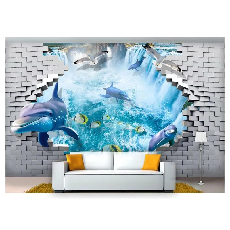 Papel De Parede Animais Golfinho Peixes 3D Anm271 3M²