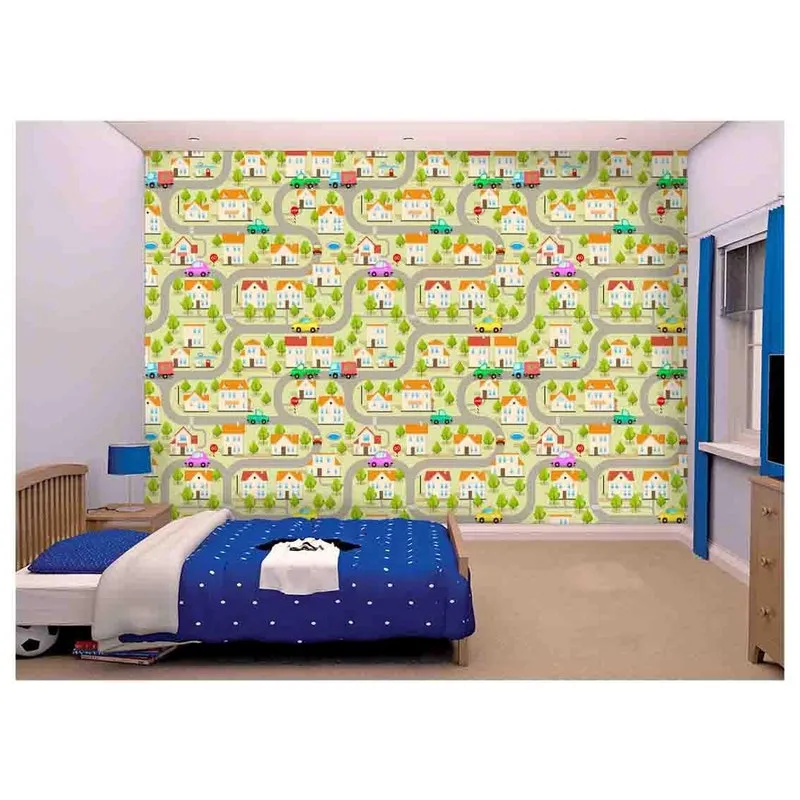 Papel De Parede Infantil Caminhos Estradas 3D Azs87 3M²