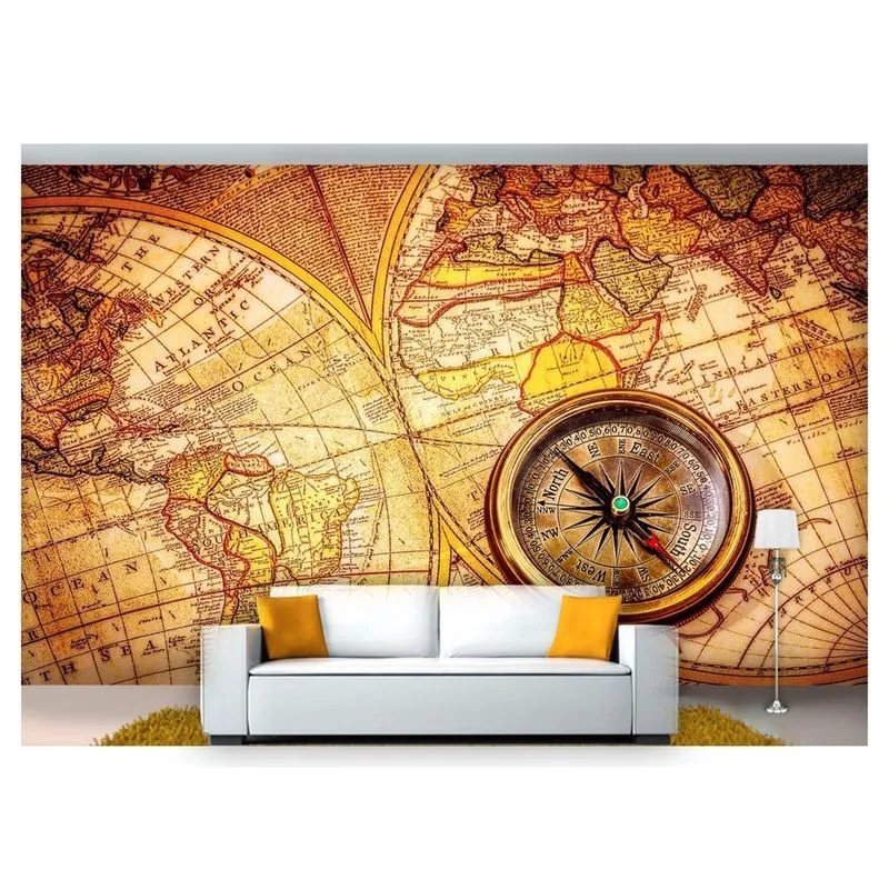 Papel De Parede Mapa Mundi Antigo Bússola Nmu17 3M²