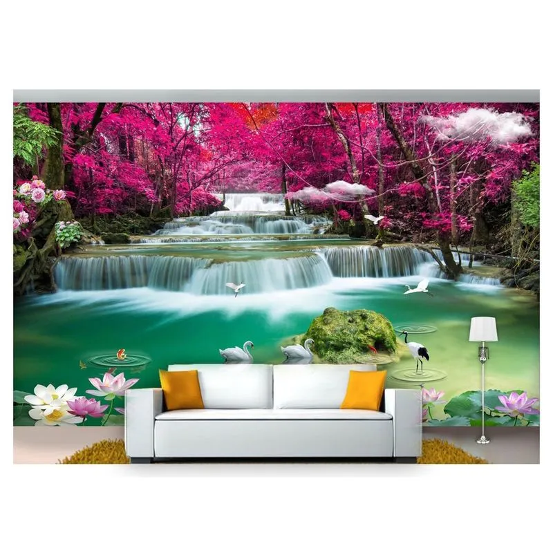 Papel De Parede Cachoeiras Animais Pássaros 3D Xch04 3M²