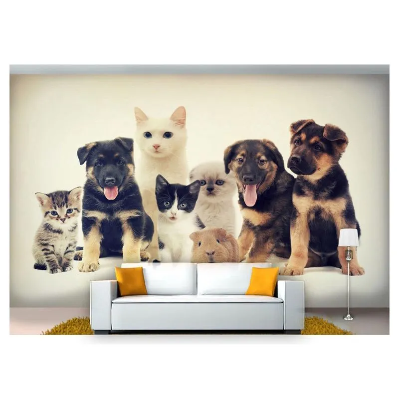 Papel De Parede Animais Cão Gato Hamster 3D 6M² Anm153