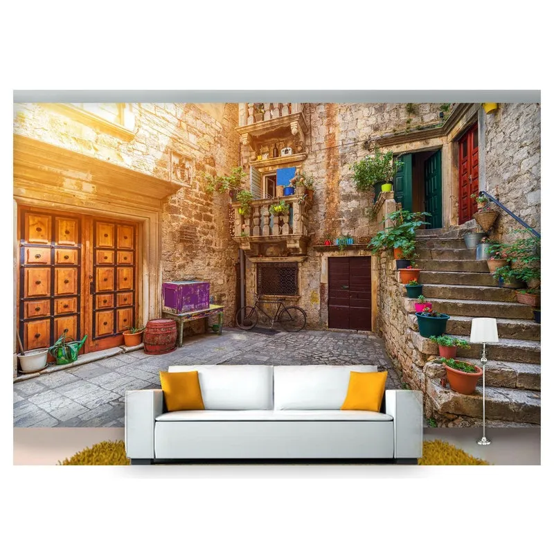 Papel De Parede Cidade Antiga Flores Ruas 3d 6m² Cda54