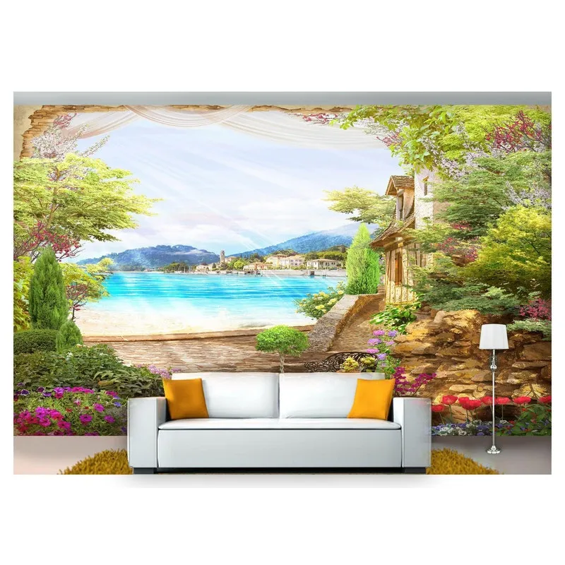 Papel De Parede Paisagem Digital Jardim Flores 6m² Dah24