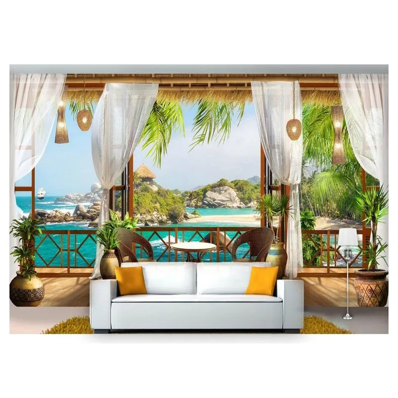 Papel De Parede Paisagem Digital Varanda Praia 6M² Dah32