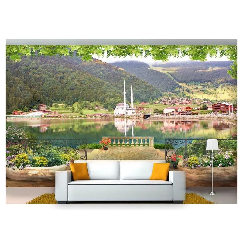 Papel De Parede Paisagem Digital Lago Montanha 6M² Dah59