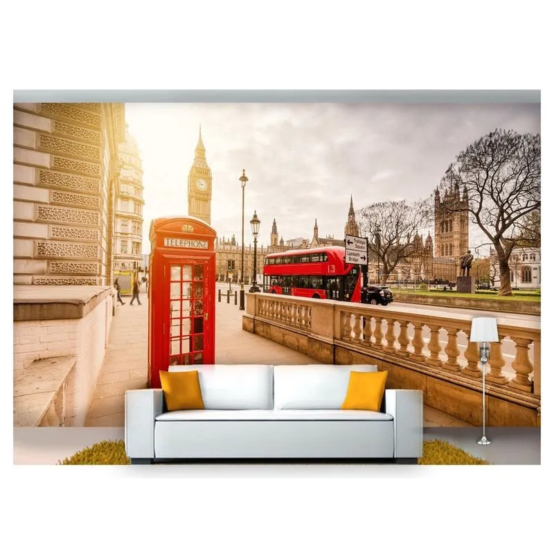 Papel De Parede Cidade Prédios Londres Cabine 6M² Ncd218