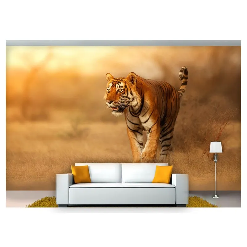 Papel De Parede Animais Tigre Savanna 3d Anm238