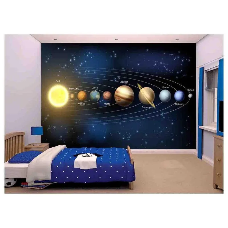 Papel De Parede Infantil Espaço Sistema Solar Azs83