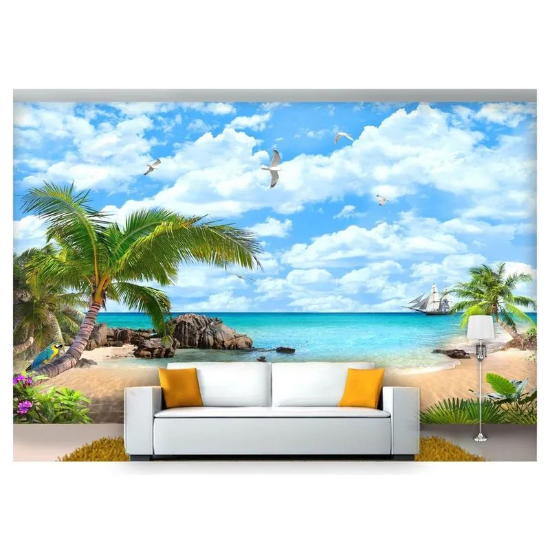 Papel De Parede Paisagem Digital Caribe Mar 3D Dah01