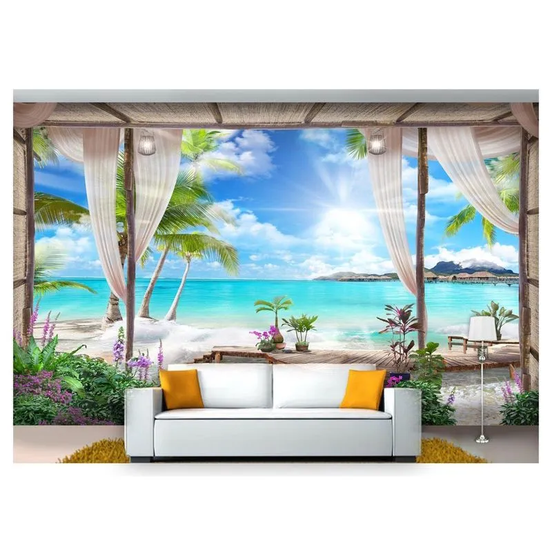 Papel De Parede Paisagem Digital Maldivas 3D Dah52