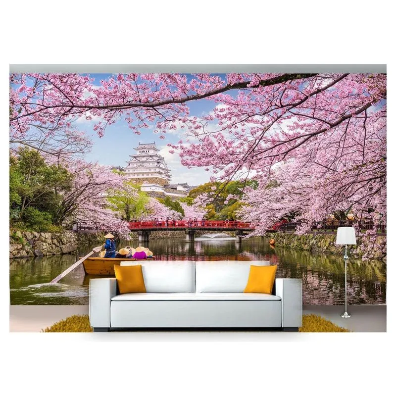 Papel De Parede Japão Barco Castelo Flores 3D Ncd215