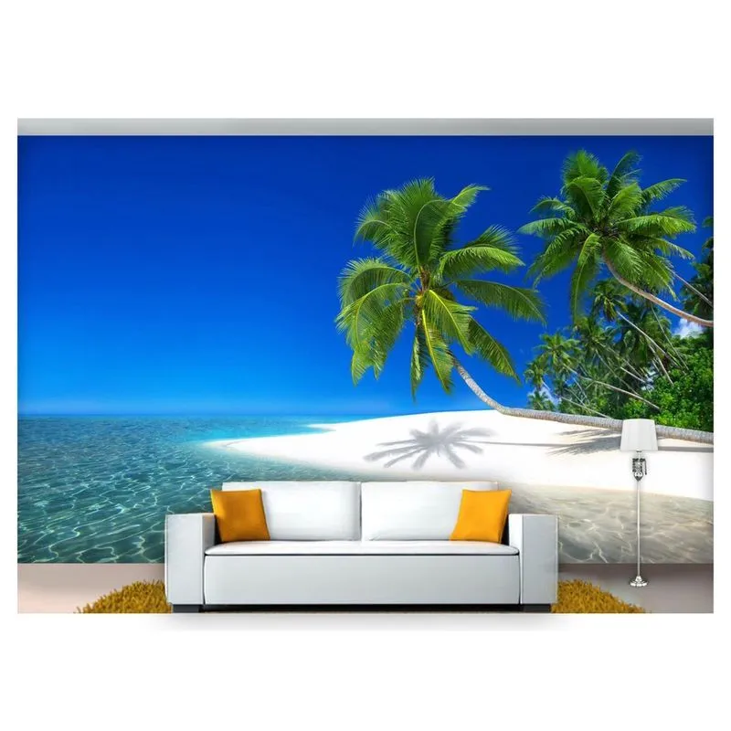 Papel De Parede Praia Mar Coqueiros Céu 3D Npr183