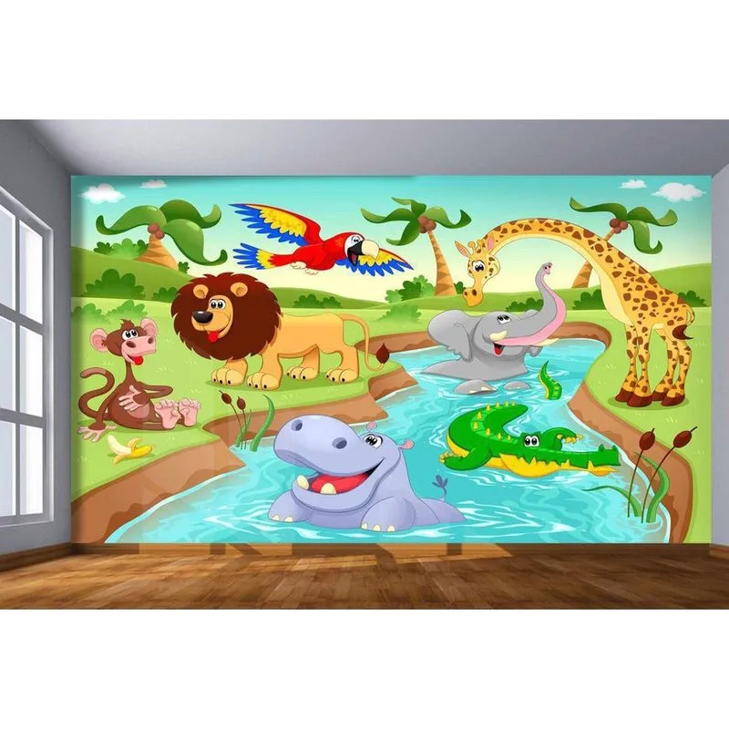 Papel De Parede Infantil Safari Animais Rio 7,50M² Azs78