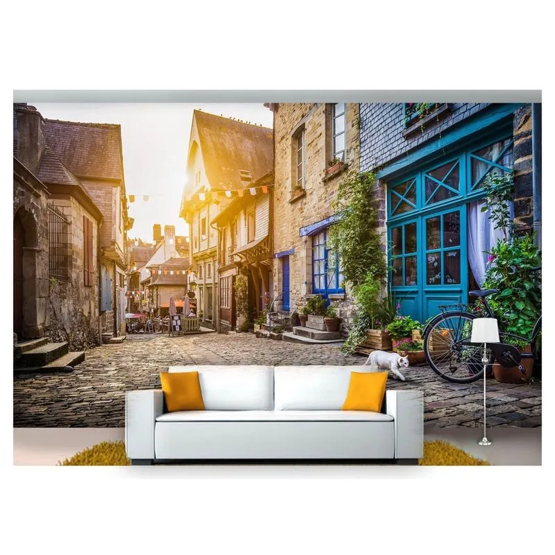 Papel De Parede Cidade Antiga Flores Ruas 3D 7,50M² Cda14