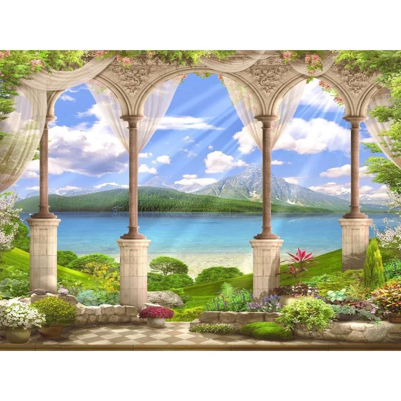 Papel De Parede Paisagem Digital Varanda Lago 7,50M² Dah22