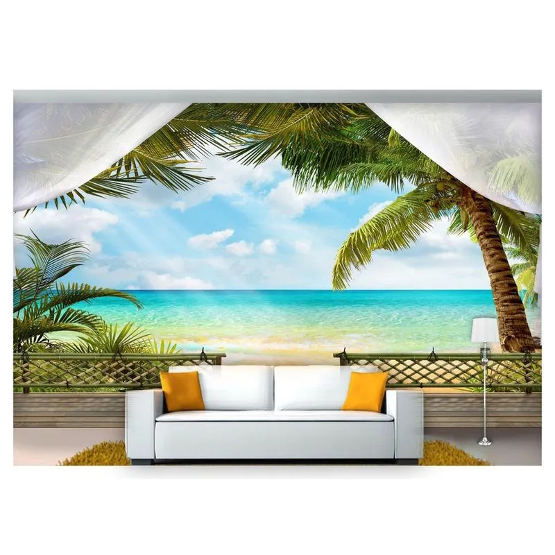 Papel De Parede Paisagem Digital Praia Mar 3D 7,50M² Dah43