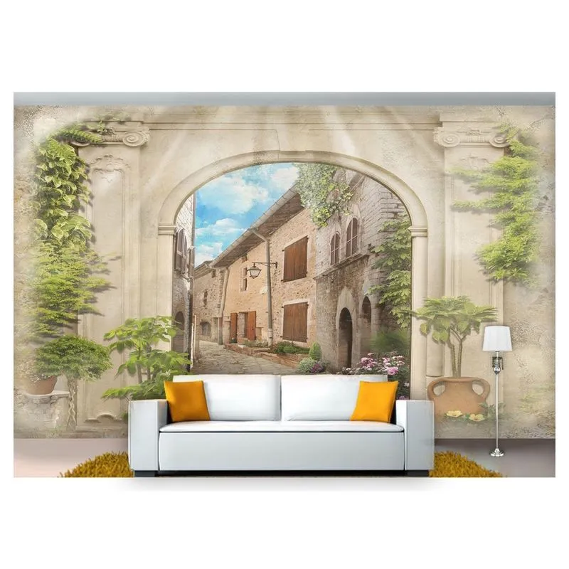 Papel De Parede Paisagem Digital Flores Rua 3D 7,50M² Dav03