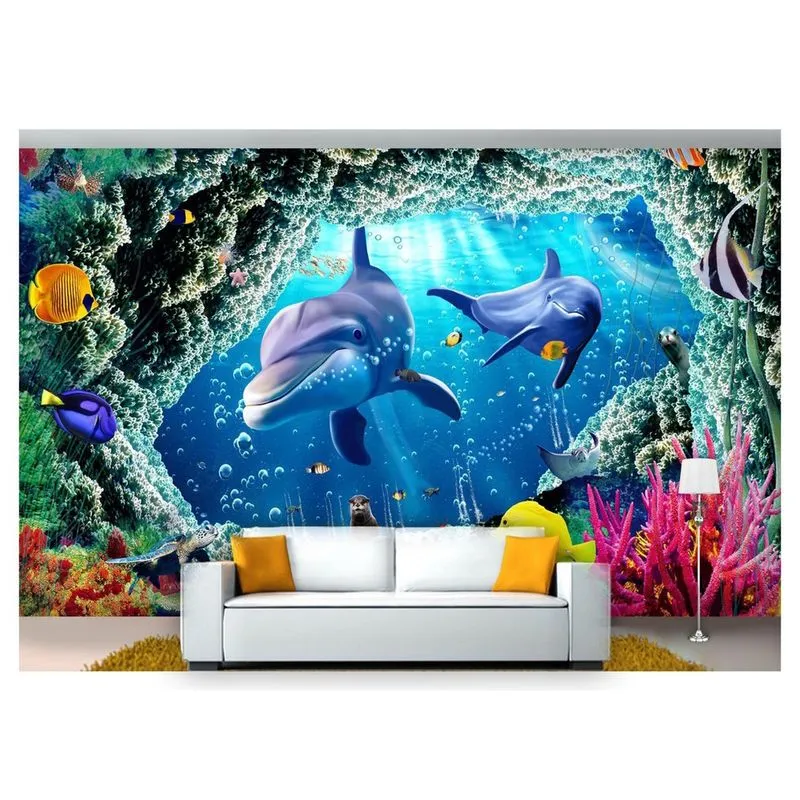Papel De Parede Fundo Do Mar Golfinhos 3D 7,50M² Fm81