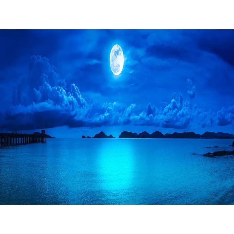 Papel De Parede Lua Noite Praia Mar Oceano 3D 7,50M² Lua42