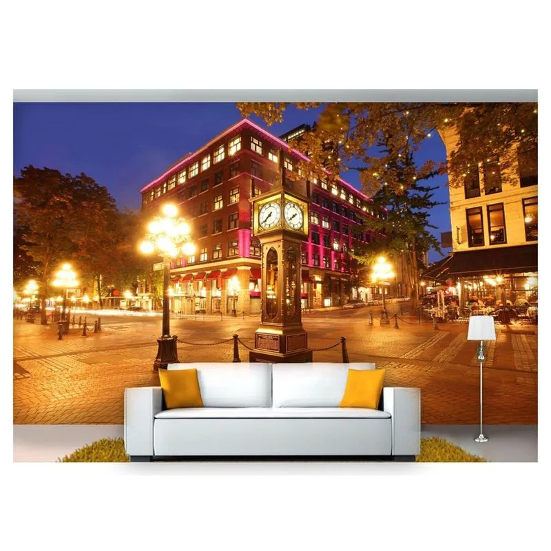 Papel De Parede Cidade Relógio Vapor Praça 3D 7,50M² Ncd163