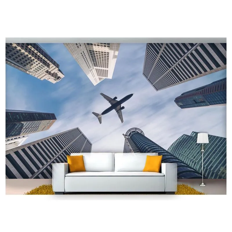 Papel De Parede Cidade Prédios Avião Céu 3D 7,50M² Ncd210