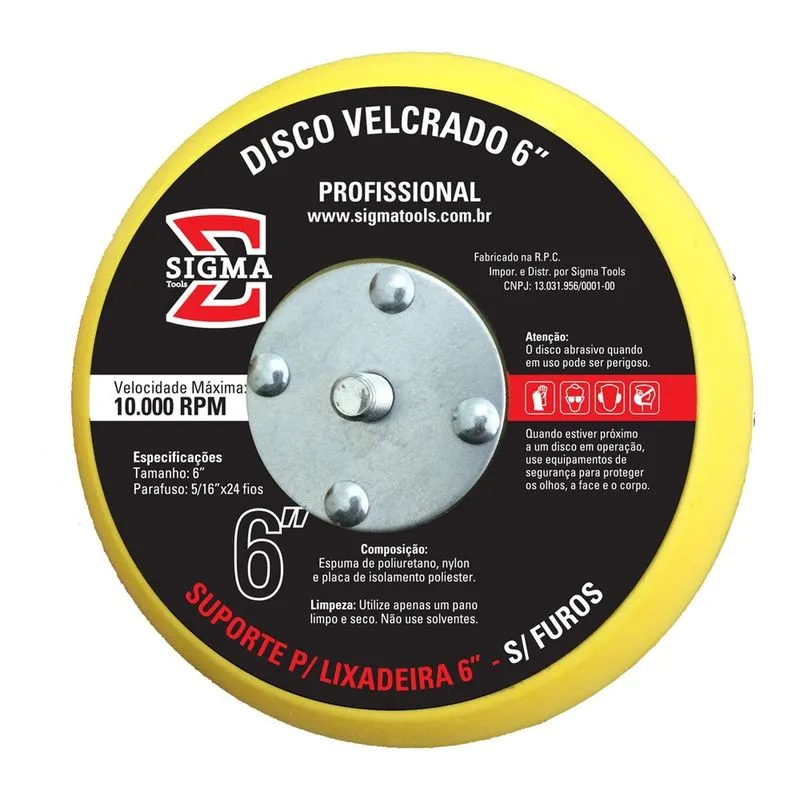 Disco Velcrado 6" S/furos 2.5cm X 14.7 Cm X 14.7cm Sigma Tools