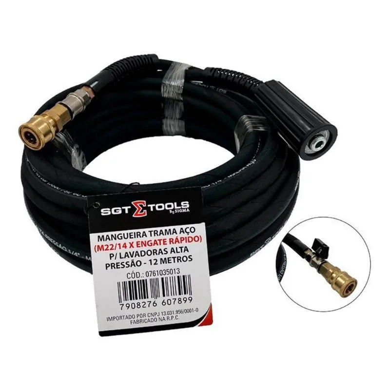 Mangueira Para Lavadora Trama De Aco 12M Rosca M22 X Engate Rapido Sigma