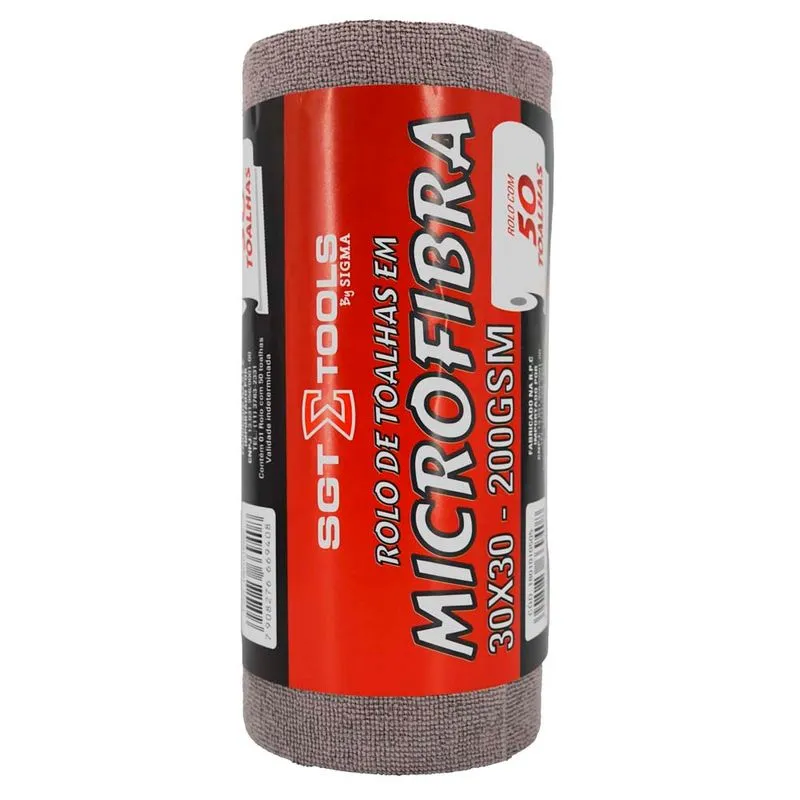 Rolo Toalhas Microfibra 30x30 200gsm 50 Un Cinza - SGT TOOLS 1801010505