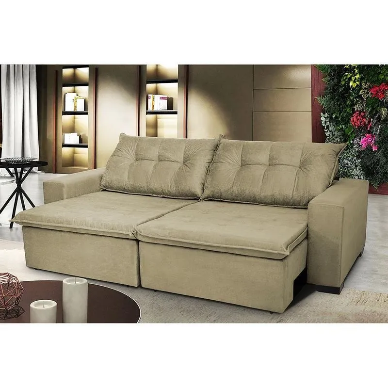 Sofá Austrália 3,12 Mts Retrátil, Reclinável Com Molas E Pillow No Assento Tecido Suede Castor