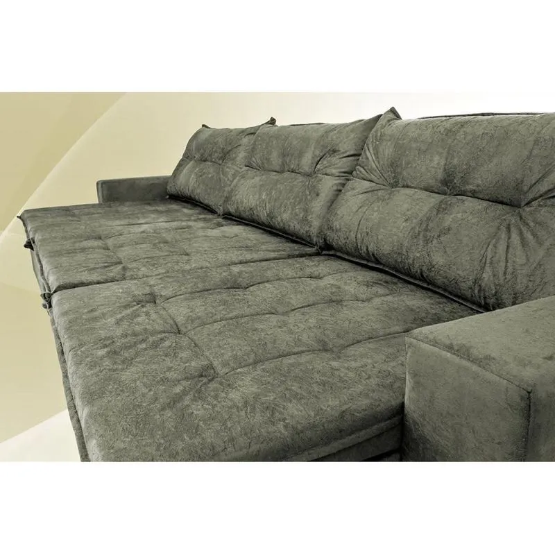 Sofá Austrália 3,82 Mts Retrátil, Reclinável Com Molas E Pillow No Assento Tecido Suede Cinza