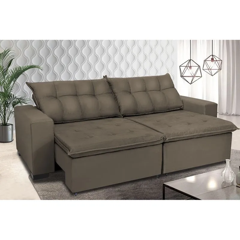 Sofá Retrátil e Reclinavel Oklahoma 2,92 Mts Com Molas e Pillow no Assento Tecido Suede Castor - Cama InBox