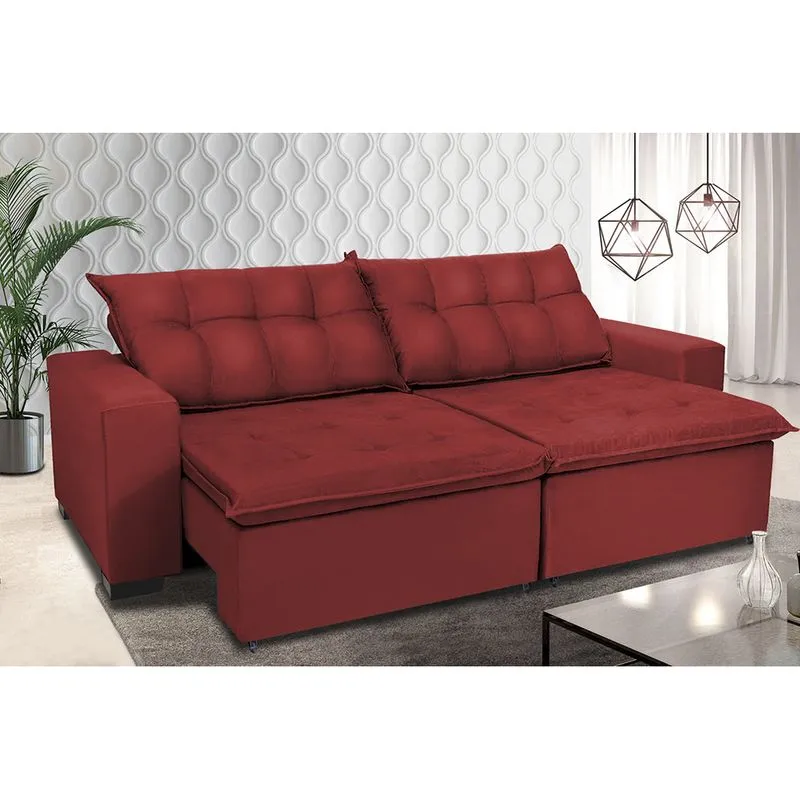 Sofá Retrátil e Reclinavel Oklahoma 2,12 Mts Com Molas e Pillow no Assento Tecido Suede Vermelho - Cama InBox