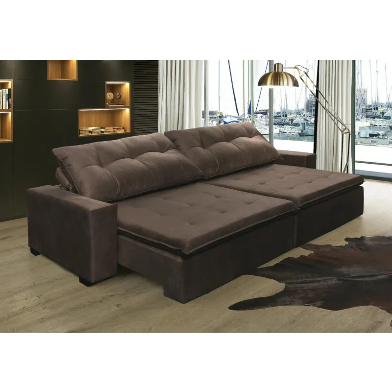 Sofá Retrátil e Reclinavel Oklahoma 2,32 Mts Com Molas e Pillow no Assento Tecido Suede Café - Cama InBox