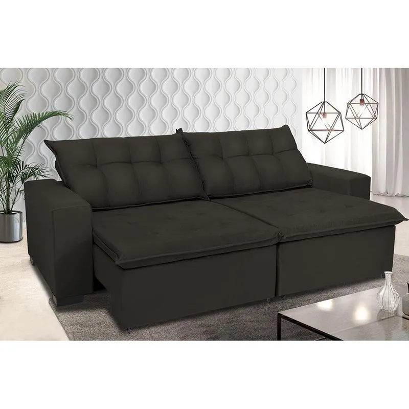 Sofá Retrátil e Reclinavel Oklahoma 2,72 Mts Com Molas e Pillow no Assento Tecido Suede Café