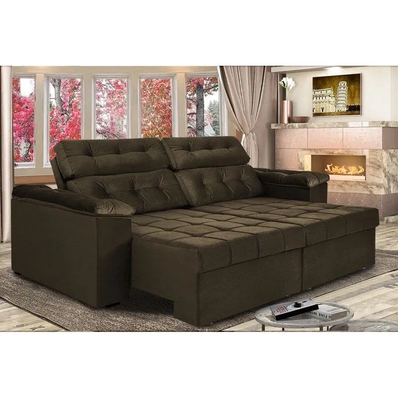 Sofá Retrátil e Reclinavel New Austrália 2,25 Mts Tecido Suede Café - Cama InBox