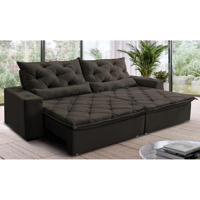 Sofá Lisboa Retrátil, Reclinável com Molas no Assento Tecido Suede Velusoft - Cama InBox Cinza / 4,12m