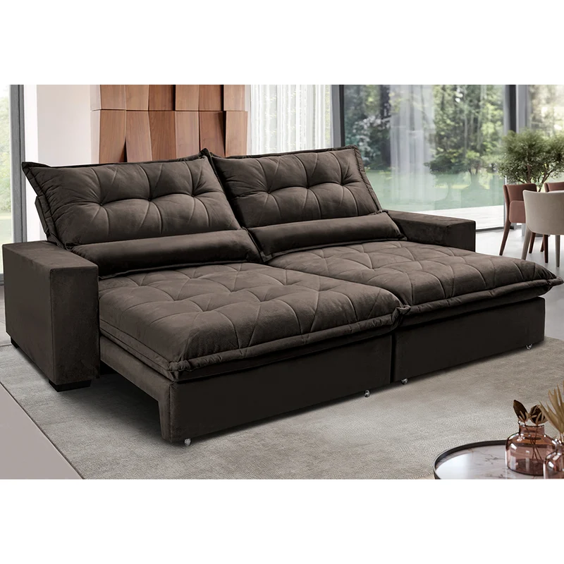 Sofa Retrátil e Reclinável com Molas Ensacadas Cama inBox Soft Tecido Suede Café / 2,12m
