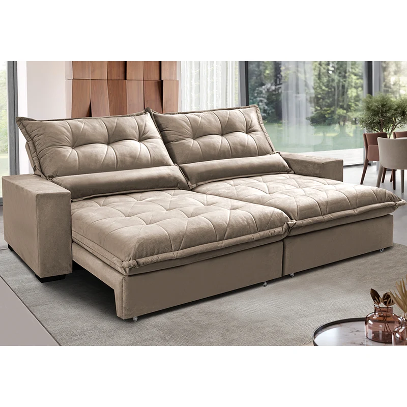 Sofa Retrátil e Reclinável com Molas Ensacadas Cama inBox Soft Tecido Suede Bege / 2,32m