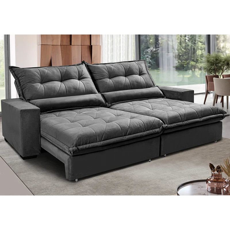 Sofa Retrátil e Reclinável com Molas Ensacadas Cama inBox Soft Tecido Suede Cinza / 2,52m