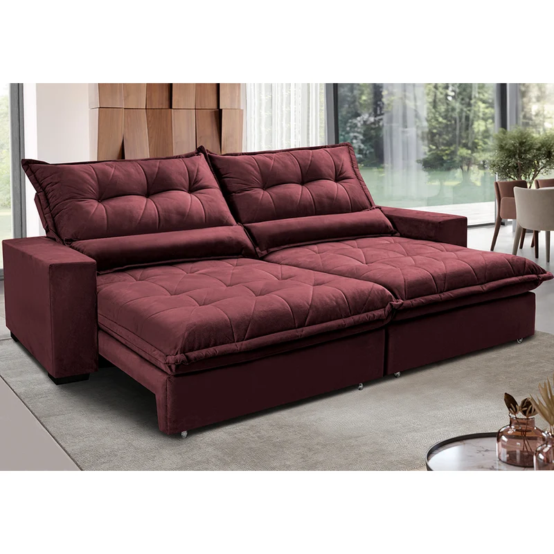 Sofa Retrátil e Reclinável com Molas Ensacadas Cama inBox Soft Tecido Suede Vinho / 2,52m