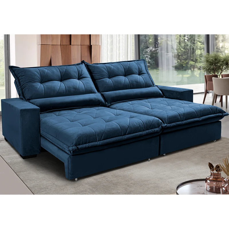 Sofa Retrátil e Reclinável com Molas Ensacadas Cama inBox Soft Tecido Suede Azul / 2,72m