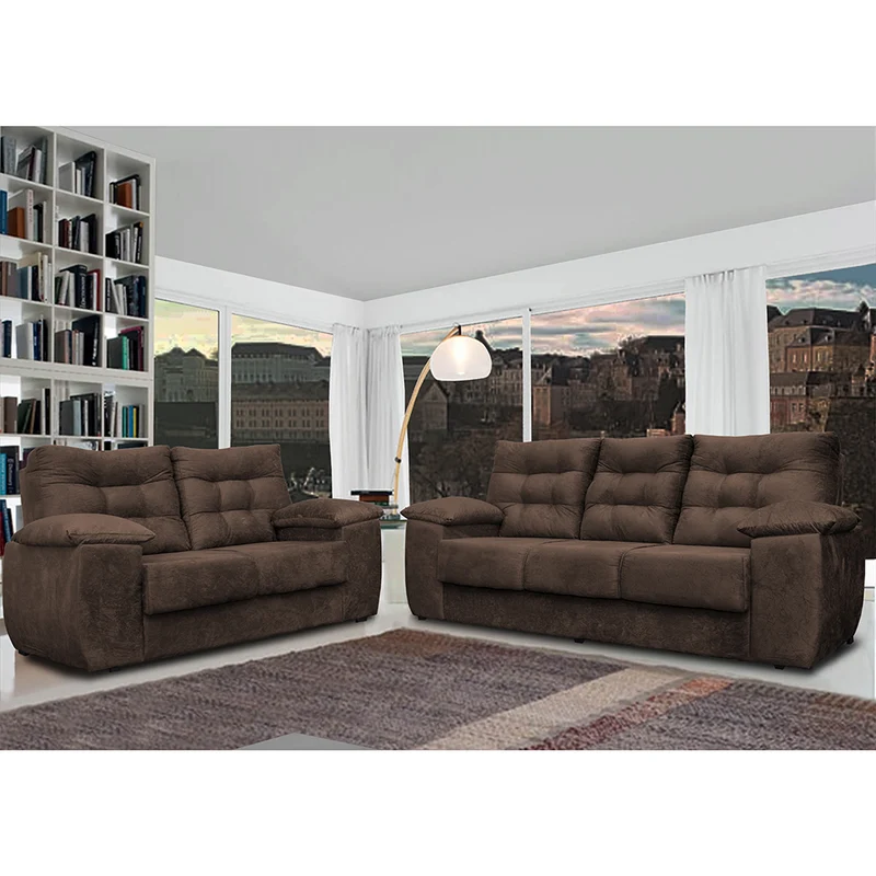Conjunto Sofá Luxemburgo 3 E 2 Lugares Suede Café / 1,52m x 2,02m