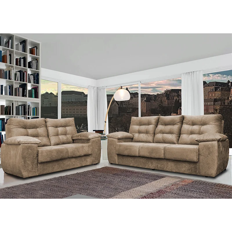 Conjunto Sofá Luxemburgo 3 E 2 Lugares Suede Castor / 1,52m x 2,02m