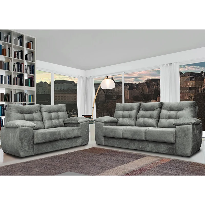 Conjunto Sofá Luxemburgo 3 E 2 Lugares Suede Cinza / 1,52m x 2,02m