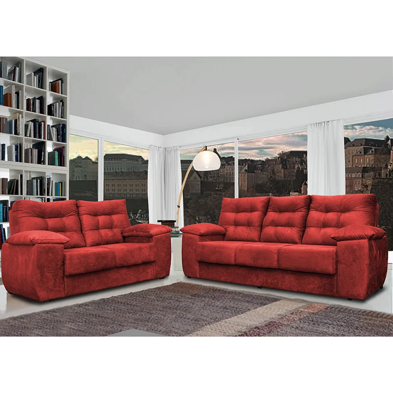 Conjunto Sofá Luxemburgo 3 E 2 Lugares Suede Vermelho / 1,52m x 2,02m