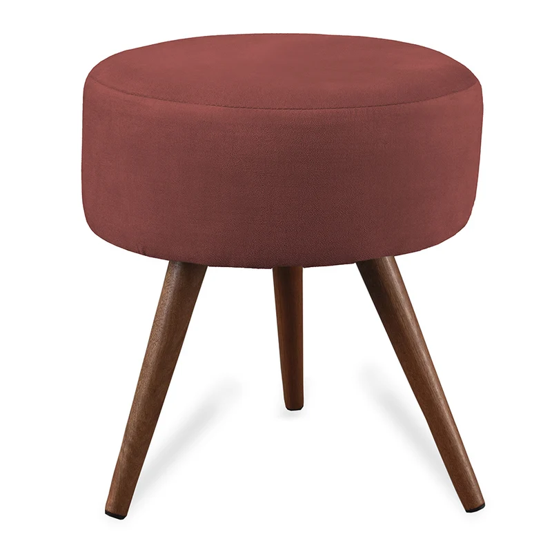 Puff Cama Inbox Hilda Redondo com Pés em Madeira Maciça Tecido Suede Vermelho