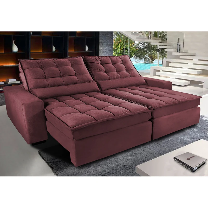 Sofá Retrátil e Reclinável com Molas Ensacadas Cama inBox Gold Tecido Suede Velusoft Vinho / 2,12m
