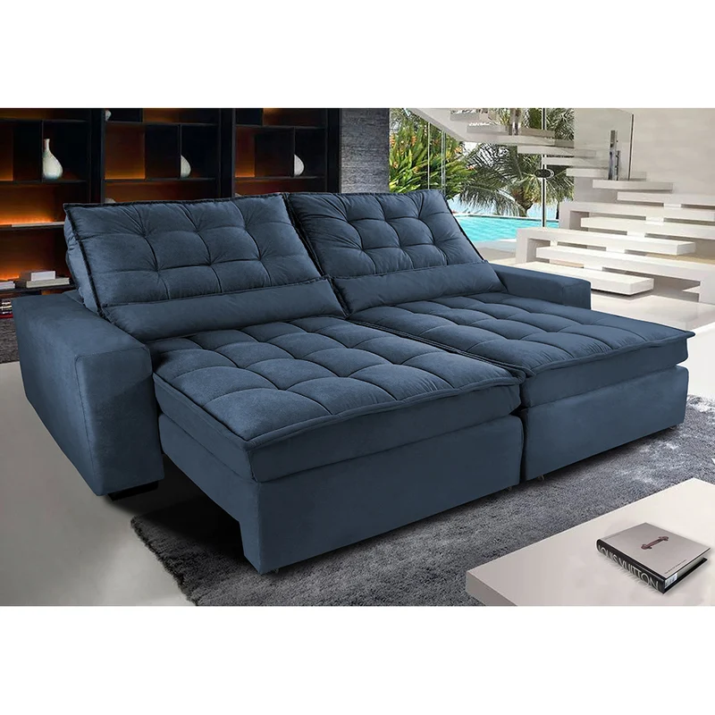 Sofá Retrátil e Reclinável com Molas Ensacadas Cama inBox Gold Tecido Suede Velusoft Azul / 2,32m