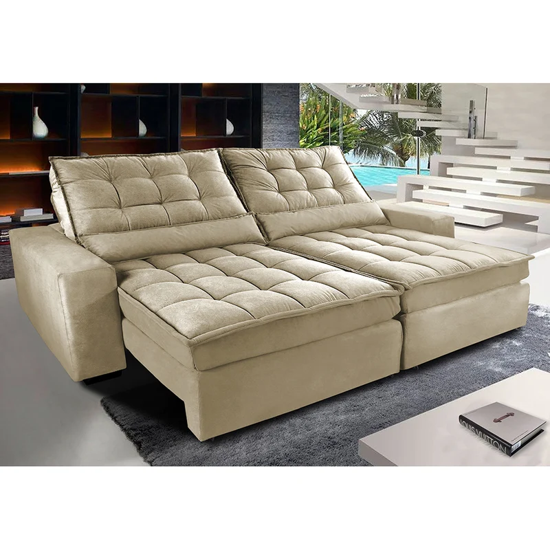 Sofá Retrátil e Reclinável com Molas Ensacadas Cama inBox Gold Tecido Suede Velusoft Bege / 2,52m
