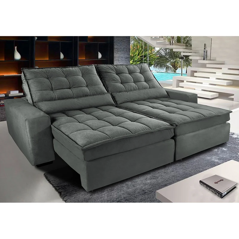 Sofá Retrátil e Reclinável com Molas Ensacadas Cama inBox Gold Tecido Suede Velusoft Cinza / 2,52m